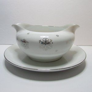 vtg Summit gravy boat attached underplate Stardust star table decor